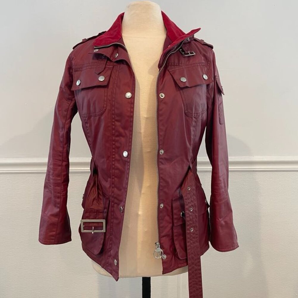 Women's Brick Red Waxed Cotton Barbour Jacket, Size 8 - Picture 2 of 12